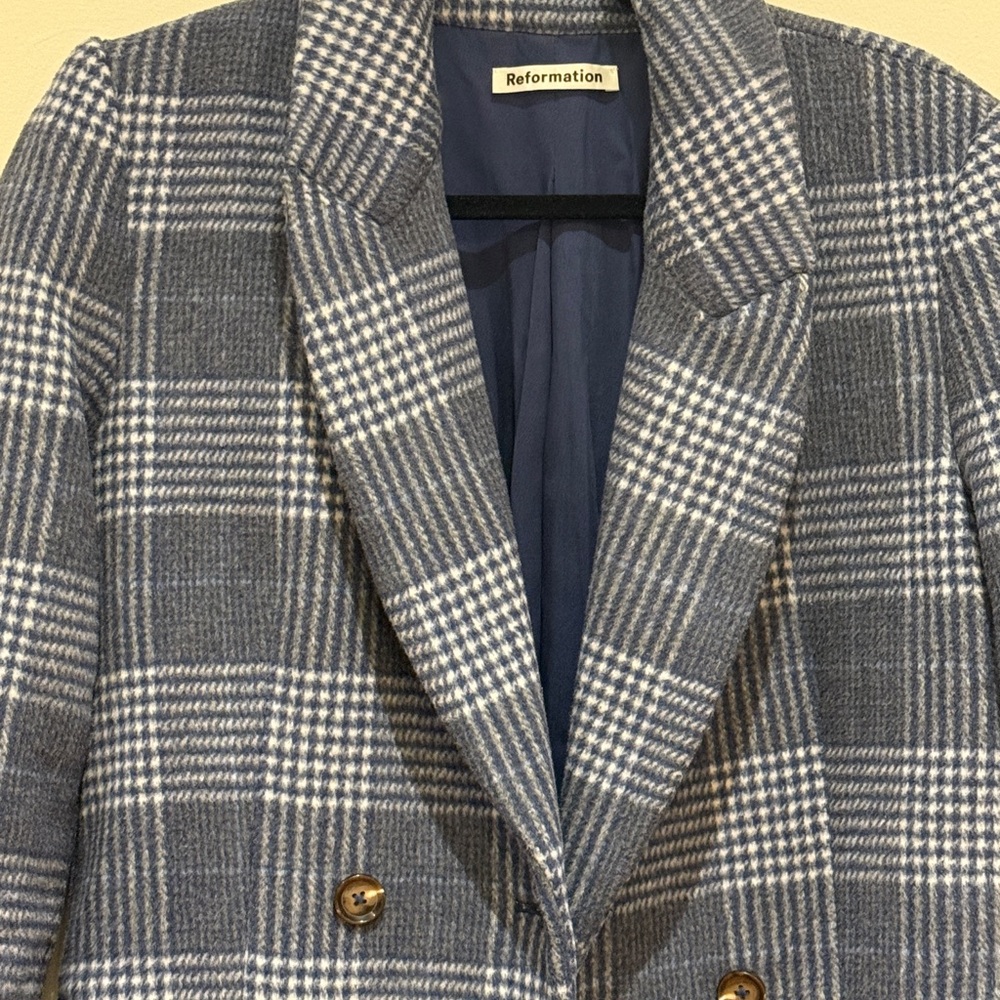 Reformation York Coat (blue plaid) - Picture 3 of 10
